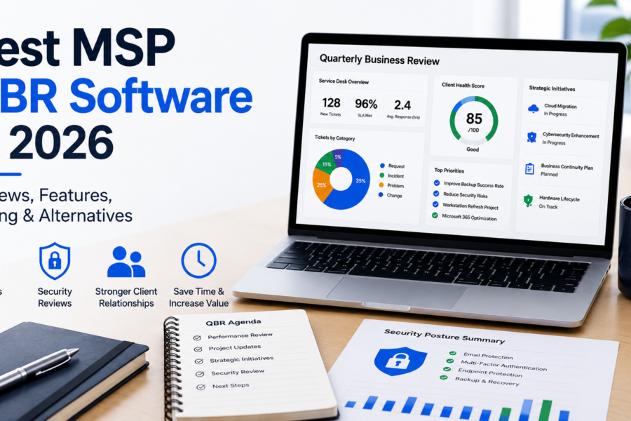 MSP Quarterly Business Review software dashboard showing business reporting and IT security review features
